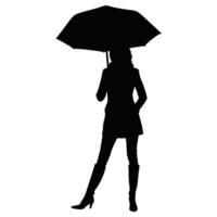 Woman With Umbrella In Silhouette Fashion Illustration Style Standing Confidently vector