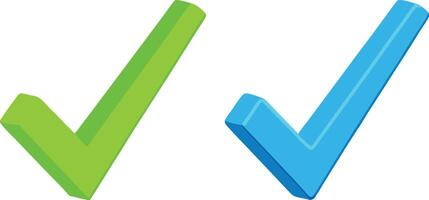 Two Dimensional Check Marks In Green And Blue On White Background vector