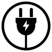 Black Silhouette Of Electric Plug With Lightning Bolt Within A Circle Symbol vector