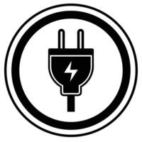 Electric Plug With Lightning Bolt Icon In Circular Black And White Symbol vector