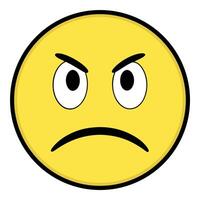 Angry Yellow Emoticon Emoji Expression With Frowning Face And Scowling Eyebrows Design vector