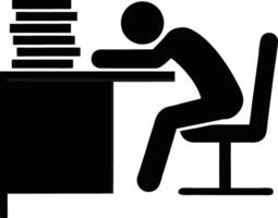 Burnout At Work Icon Depicts Exhausted Employee With Overwhelming Paperwork Pile vector