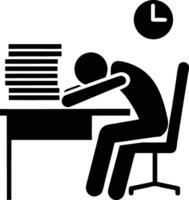 Exhausted Employee Leaning On Desk With Stack Of Documents And Clock vector