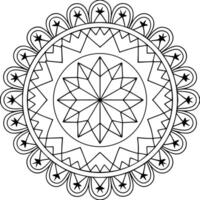 A symmetrical mandala design featuring intricate, repeating patterns of lines, circles, and triangles. vector