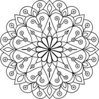 This black and white mandala design features intricate, symmetrical patterns. vector