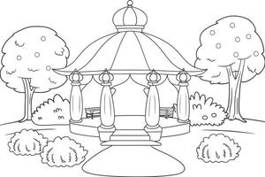 Elegant gazebo in a tranquil park setting, perfect for coloring. vector