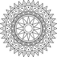 A symmetrical mandala design featuring a complex pattern of interconnected geometric shapes, including triangles, circles, and dots. vector