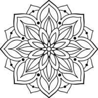 This symmetrical mandala design features intricate black lines on a white background. vector
