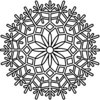 This symmetrical mandala design features a complex pattern of repeating geometric shapes, including triangles and squares, radiating outward from a central point. vector