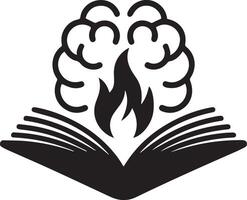 Open Book with Brain and Flame Symbol silhouette vector