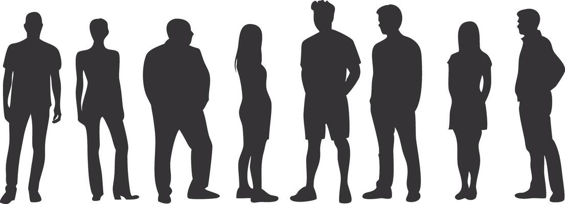 Diverse Group of People Silhouettes Standing in Casual Poses