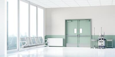 Contemporary patient waiting area with elegant design, 3D render illustration. photo