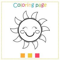 A simple coloring page for kids with a cute sun. Worksheets for kindergarten vector