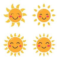 set with cute smiling suns on a white background vector