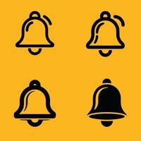 Notification bell icon set in flat and line styles on yellow background vector