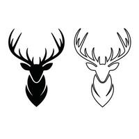 Deer Head Silhouettes in Black and Outline Style, Rustic Symbolism vector