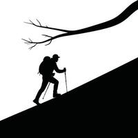 Hiker Silhouette Climbing Steep Hill with Branch Overhead vector