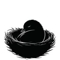 Black silhouette of a sleeping bird in a nest symbolizing safety and peace vector