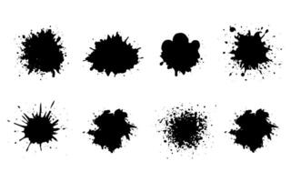 Collection of black ink splatter and paint splash silhouettes in various shapes. Ideal for grunge textures, background effects, graffiti art, abstract design, or creative decoration vector