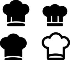 Collection of chef hat symbols in different design styles including solid black and outline. vector