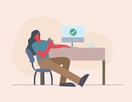 working done, after completed work, do fun stuff after working concept, finish task. flat illustration vector
