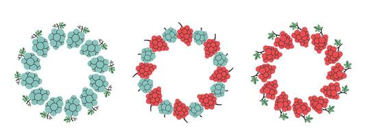 Fruit frame set. Grape design template, copy space. Cute hand drawn fruits round frame in doodle style. Circular template. Hand drawn fruits circle border. vector