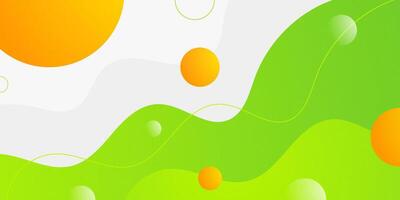 Abstract colorful bright orange and green banner background. Trendy wave and fluid pattern on white color background. vector