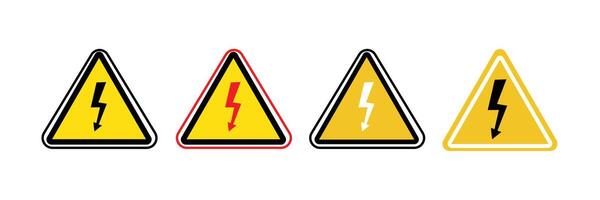 Warning sign. Dangerous electrical voltage icon set. High voltage sign. High voltage sign set, danger of colorful electricity icons. High voltage icon with lightning sign. vector