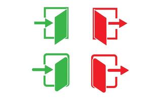 red and green login and Log out flat icon with an arrow pointing to it set. eps 10. vector