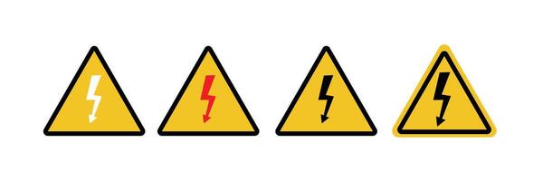 Dangerous electrical High voltage warning sign icon collections with with colorful lightning sign. vector