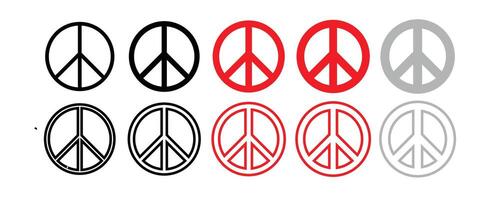 peace icon symbol in different style and red, black color. vector