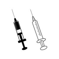 syringe injection icons on white background. Injection Syringe Medical Outline Icons collections. vector