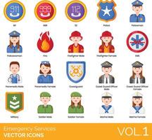 Emergency services icons set vector