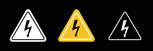 High voltage icon with Lightning bolt arrow symbol collections. Dangerous electrical High Voltage warning Symbol icon Isolate On black Background. vector