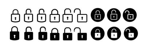 Locked and unlocked black line icon set. locke icons for sites. Padlock icon design element suitable for websites, print design or app vector