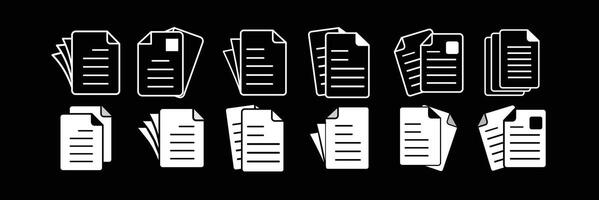 Document or File icons set in different style. File, page, form, report, search, list icons vector