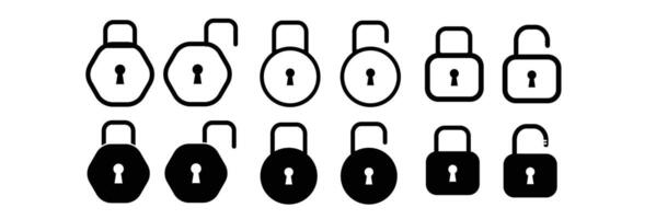 Locked and unlocked icon. Padlock open and closed icons. Security iconds. vector