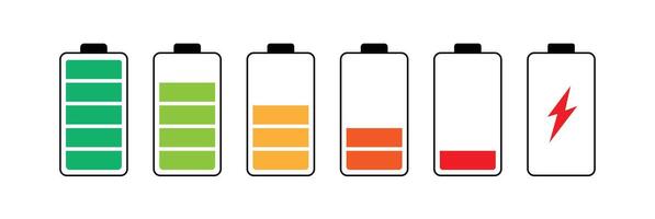 Power level icon on the smartphone battery. Battery icon set. Battery charge level icons. Battery Charging indicator in thin line and flat icon collection. vector