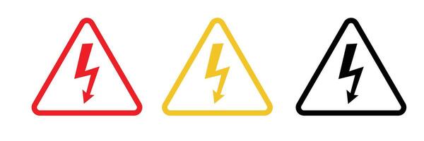Dangerous electrical High voltage warning sign icon collections with with different colorful lightning sign. vector