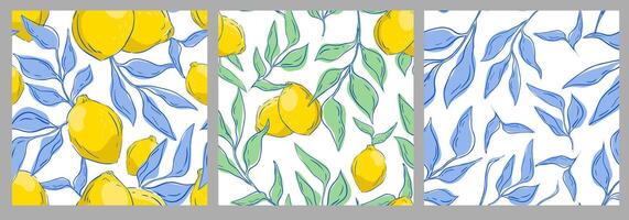 A set of patterns with lemons and leaves vector