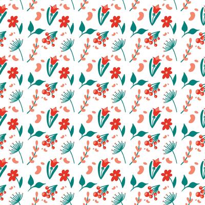 seamless pattern of flowers, leaves and berries