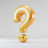 3d rendering of a golden question mark on a white background photo