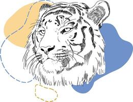 sketch tiger and abstract figures illustration vector