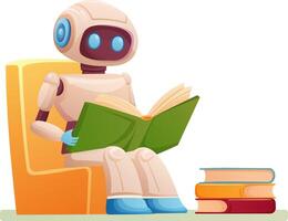 artificial intelligence robot learns from books while sitting on a chair vector