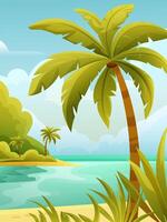 large palm tree on an island in a tropical country with sea and sky in the background vector