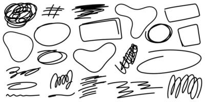 Scribble doodle set include abstract scribble, blob, highlight, rectangle, circle and curvy line. vector