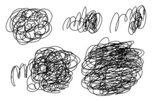 Messy hand-drawn collection of abstract circular lines, twisting and turning, related to chaotic or stressful mental conditions. vector