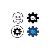 four icons combining graduation cap symbols with gears, reflecting the theme of education and innovation. suitable for use in materials on skills development, technical education. vector