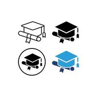 four icons depicting graduation caps and diploma scrolls. Perfect for promoting graduation events, or content that focuses on academic achievement. vector