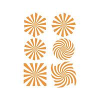 Six orange and white striped radial and spiral shapes, suitable for abstract backgrounds, textile prints, stationery designs, and digital art projects. vector